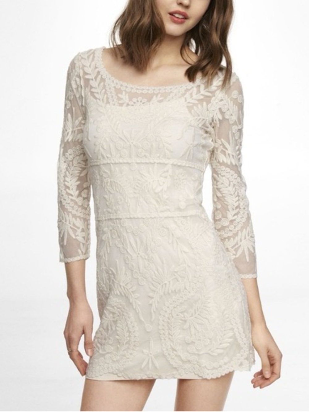 Express Cream Lace Overlay Mini Dress